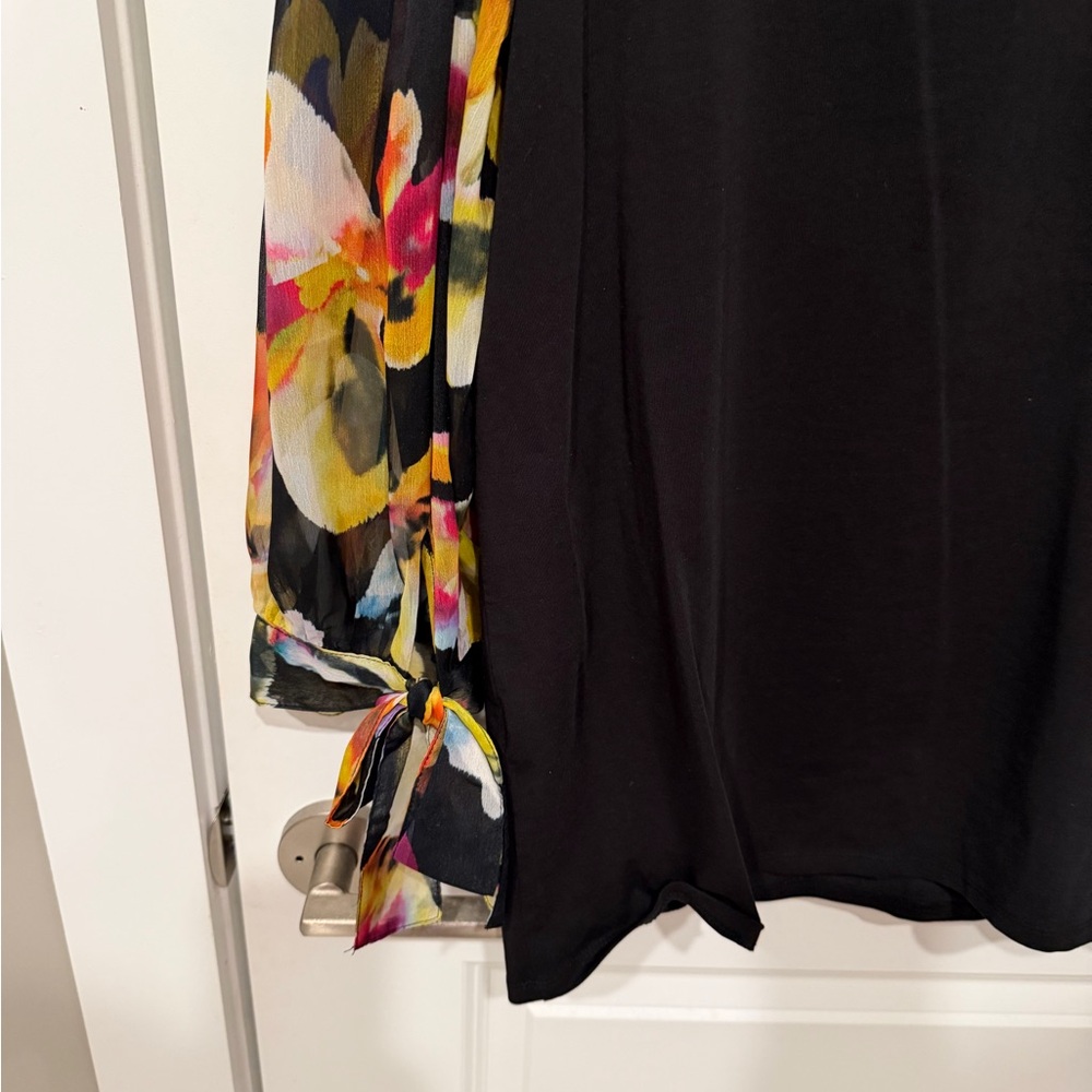 Chico's Black Blouse with Floral Sheer Sleeves - Picture 5 of 5